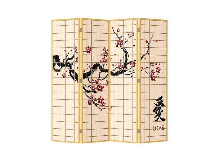 Fine Asianliving Japanese Oriental Room Divider Folding Privacy Screen 4 Panels W160xH180cm Sakura Love