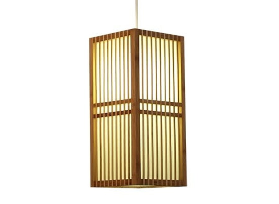 Lampada a Sospensione Giapponese di Legno e Carta Shoji Naturale - Kobe L17xP17xA37cm