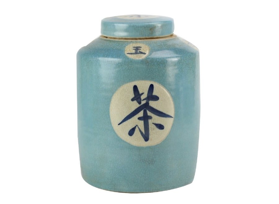 Chinesischer Ingwertopf Porzellan Handbemalt „Tee“ Blau B12xH28cm