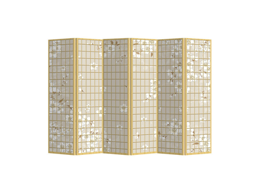 Paravent Japonais Japonais L240xH180cm 6 Panneaux Fleur de Cerisier Blanc