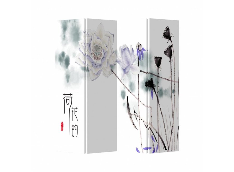 Chinese Oriental Room Divider Folding Privacy Screen 4 Panel White Lilac Flowers L160xH180cm