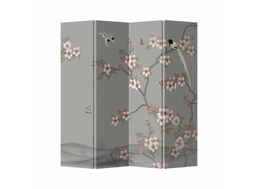 Chinese Oriental Room Divider Folding Privacy Screen 4 Panel Light Pink Sakura L160xH180cm