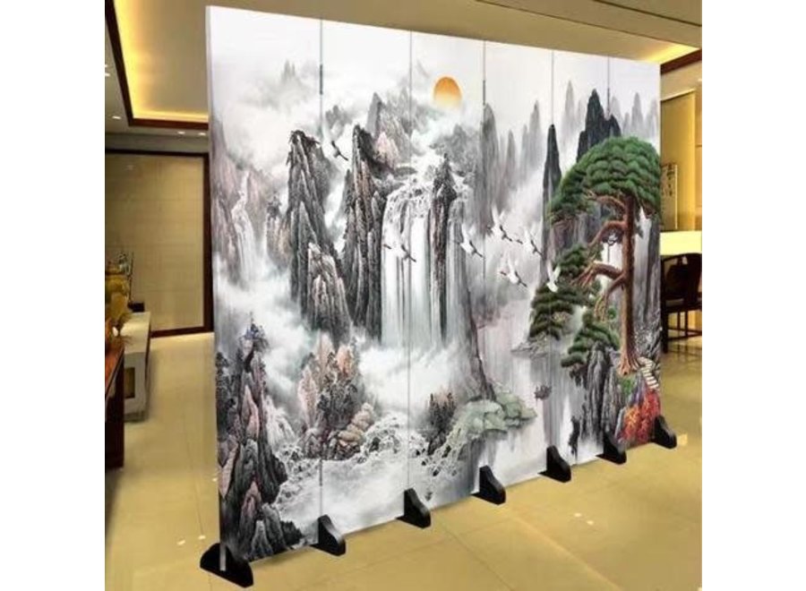 Biombo Oriental Separador Chino Anch240xAlt180cm Paisaje de Montaña Chino 6 Paneles