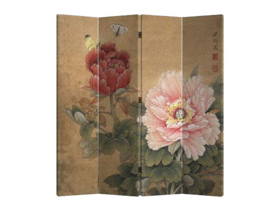 Fine Asianliving Chinese Oriental Room Divider Folding Privacy Screen 4 Panels W160xH180cm Mudan and Butterflies Vintage