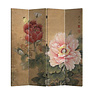 Paravento Cinese L160xH180cm 4 Pannelli Peonie e Farfalle