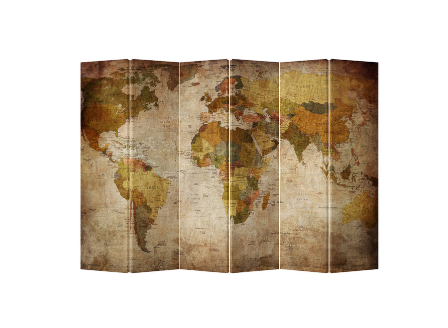 Room Divider Privacy Screen 6 Panels W240xH180cm Retro World Map