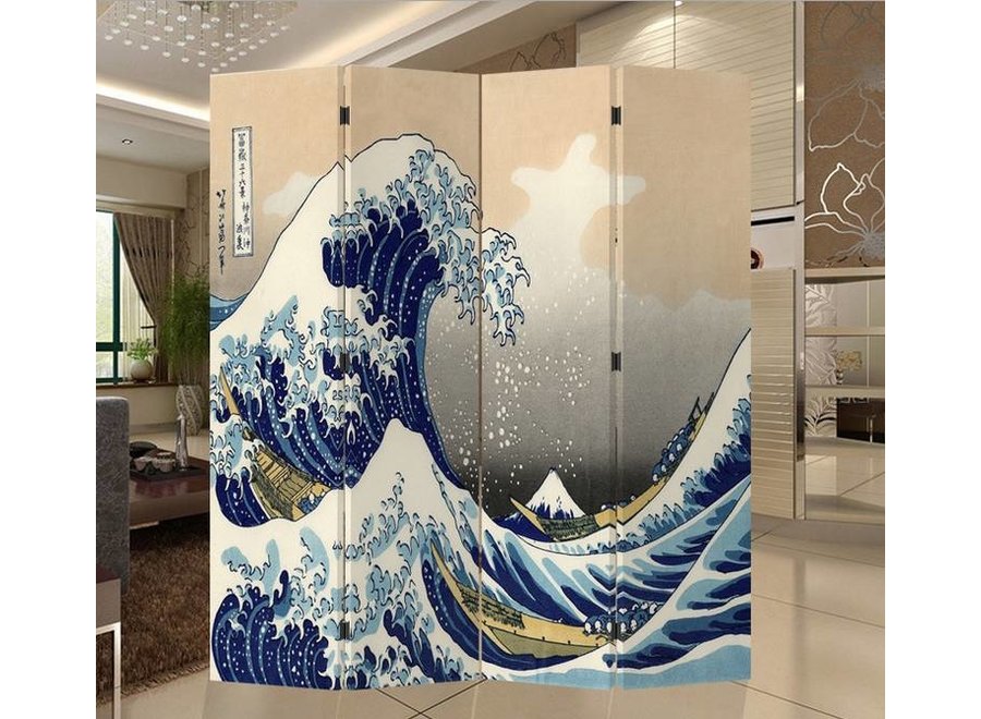 Biombo Japonés Separador Anch.160xAlt.180cm Kanagawa Nami Japones