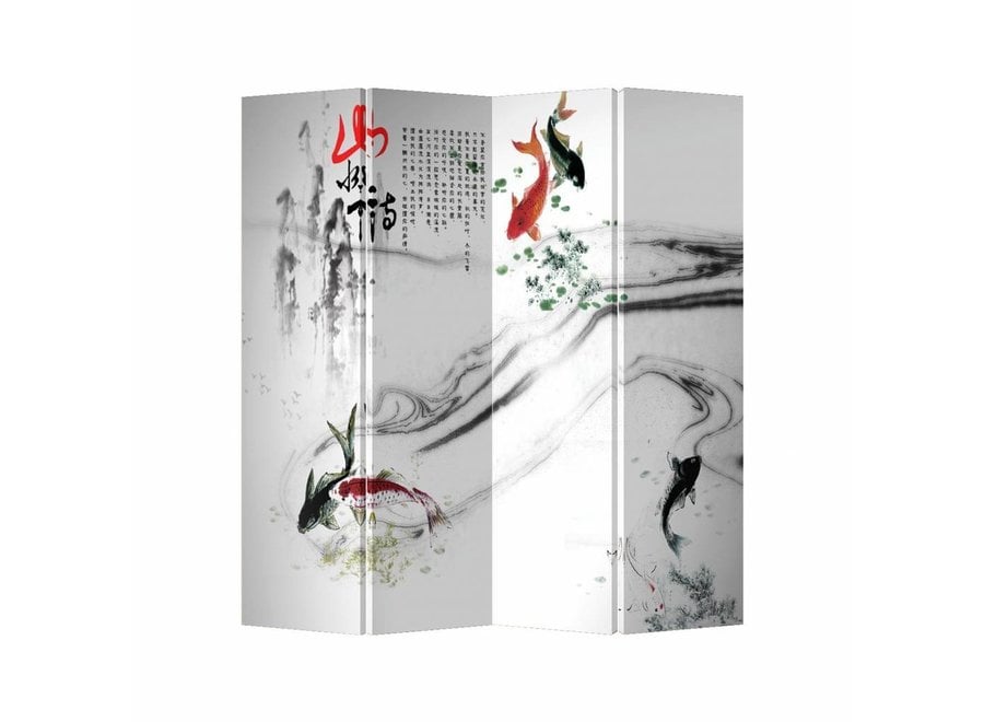 Fine Asianliving Room Divider Privacy Screen 4 Panel Koi Fishes W160xH180cm