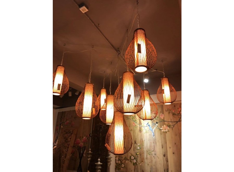 Bamboo Pendant Light Lampshade Handmade - Amber W38xD38xH55cm