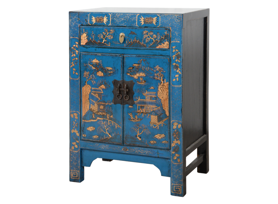 Chinesisches Schrank Blau Handgemalte Landschaft B58xT37xH85cm