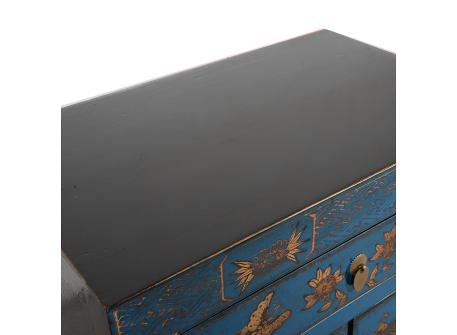 Armoire Chinoise Bleue Papillons Peints à la Main L58xP37xH85cm