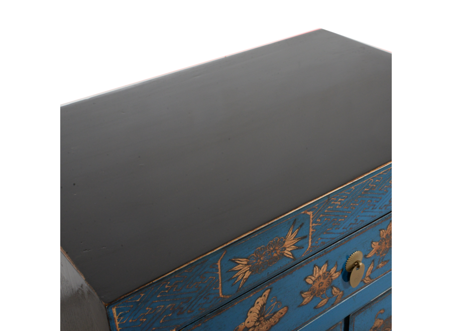Chinesischer Schrank Blau Schmetterlinge Handbemalt B58xT37xH85cm