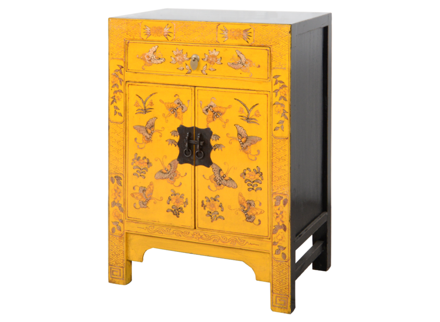 Chinesischer Schrank Gelb Handbemalte Schmetterlinge B58xT37xH85cm