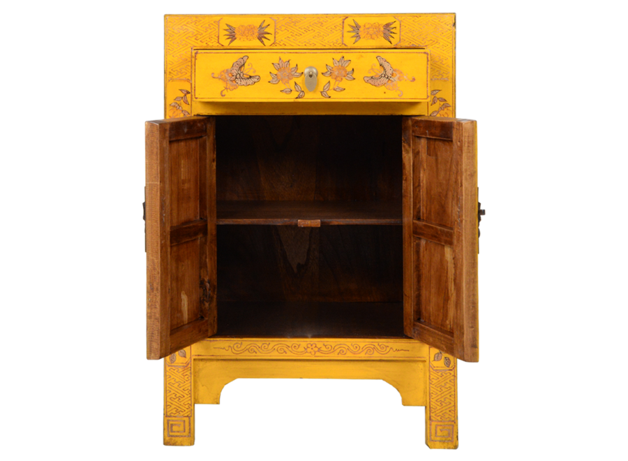 Armadio Cinese Giallo Farfalle Dipinti a Mano L58xP37xA85cm