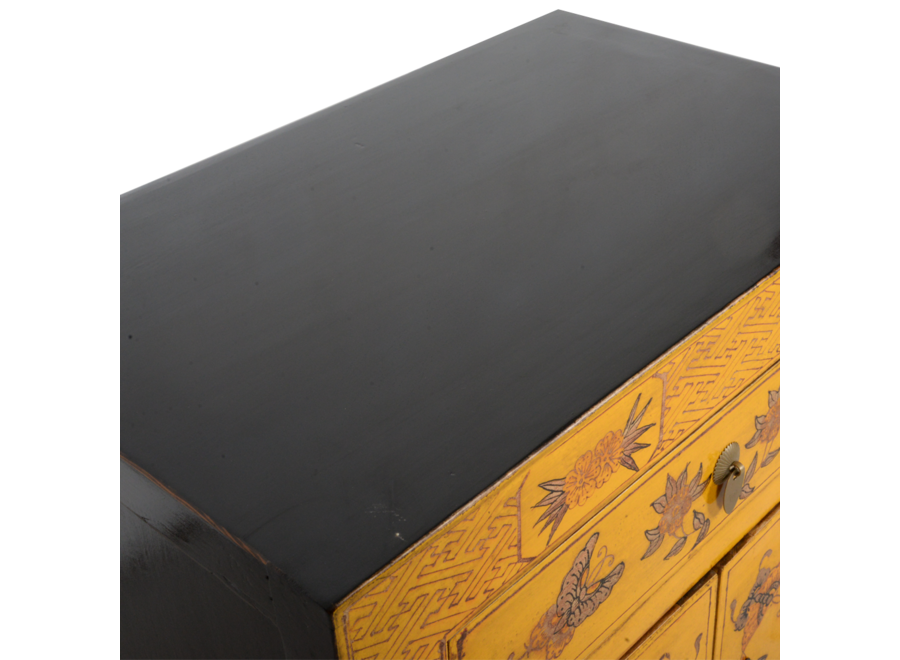 Chinesischer Schrank Gelb Handbemalte Schmetterlinge B58xT37xH85cm