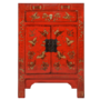 Armoire Chinoise Rouge Papillons Peints Main L58xP37xH85cm