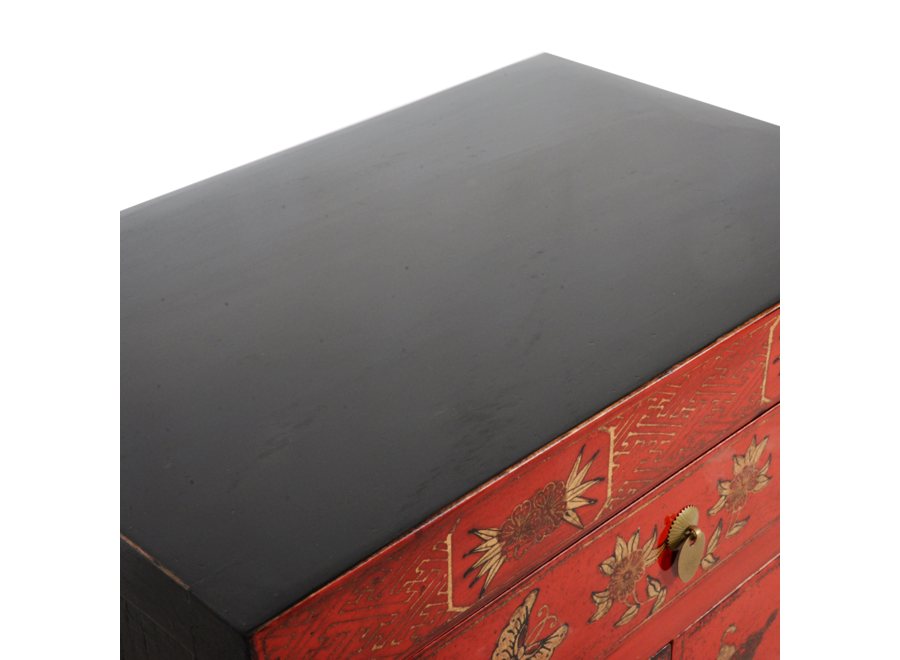 Armoire Chinoise Rouge Papillons Peints Main L58xP37xH85cm
