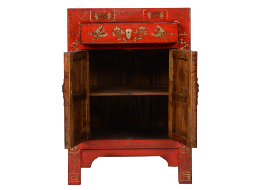 Chinese Cabinet Red Handpainted Butterflies W58xD37xH85cm