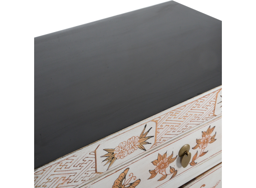 Chinesischer Schrank Weiß Handbemalt Schmetterlinge B58xT37xH85cm