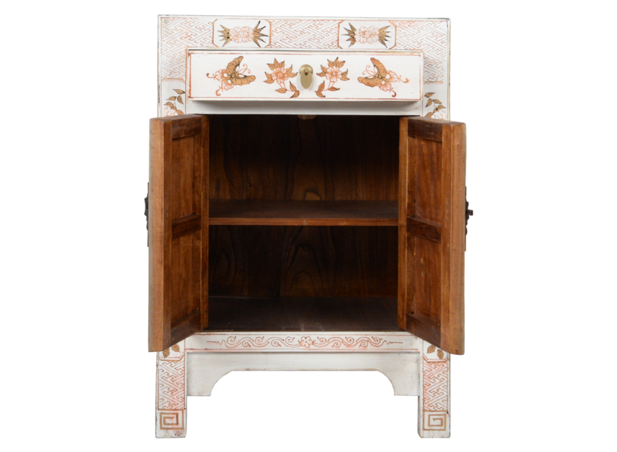 Chinesischer Schrank Weiß Handbemalt Schmetterlinge B58xT37xH85cm