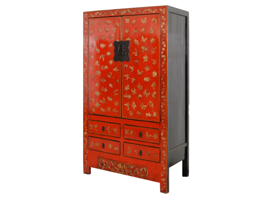 Antique Chinese Wedding Cabinet Red Gold Handpainted approx  W105xD50xH188cm