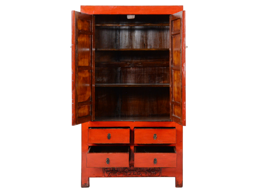 Fine Asianliving Antique Chinese Wedding Cabinet Red Glossy W104xD50xH186cm