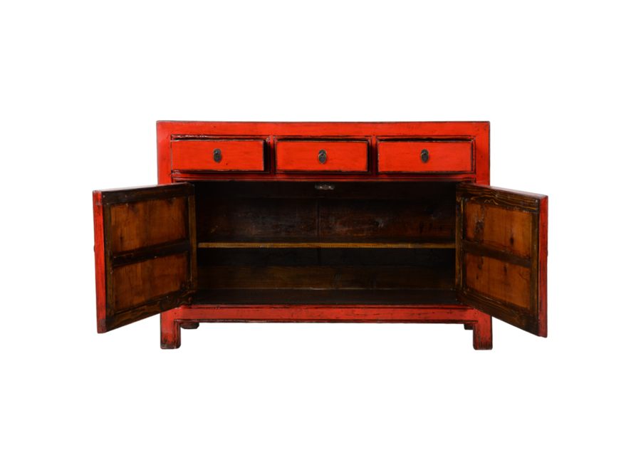 Credenza Cinese Antica Rossa Lucida L128xP40xA90cm
