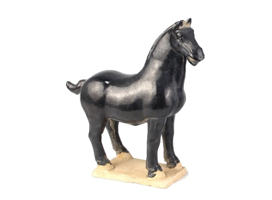 Ceramica Cinese della Dinastia Qing Cavallo Nero Fatto a Mano L41xP15xA41cm