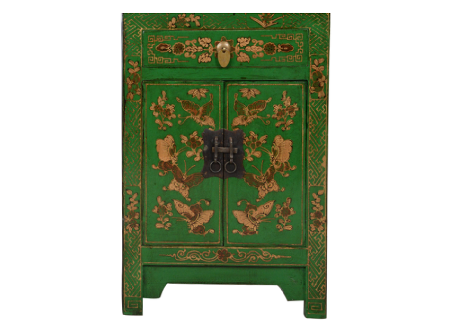 Chinesischer Schrank Grün Handbemalte Schmetterlinge B58xT37xH85cm