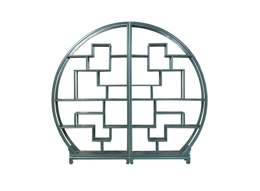 Chinese Bookcase Round Open Display Cabinet Pine Green W192xD26xH176cm