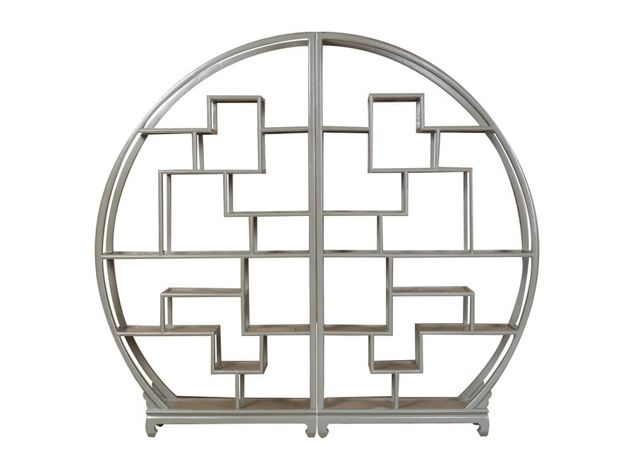 Chinese Bookcase Round Open Display Cabinet Olive Grey W192xD26xH176cm