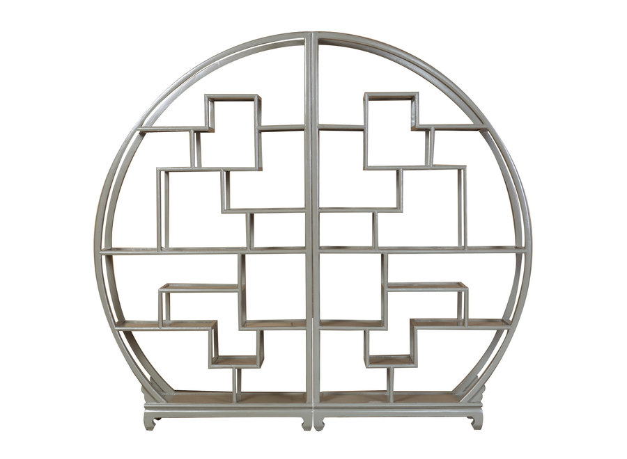 Chinese Round Open Display Cabinet Olive Grey W176xD26xH192cm