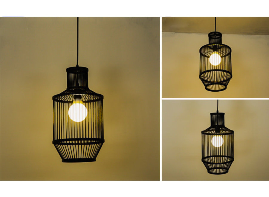 Bambus Hängelampe Pendelleuchte Schwarz Handgefertigt - Miko D25xH47cm