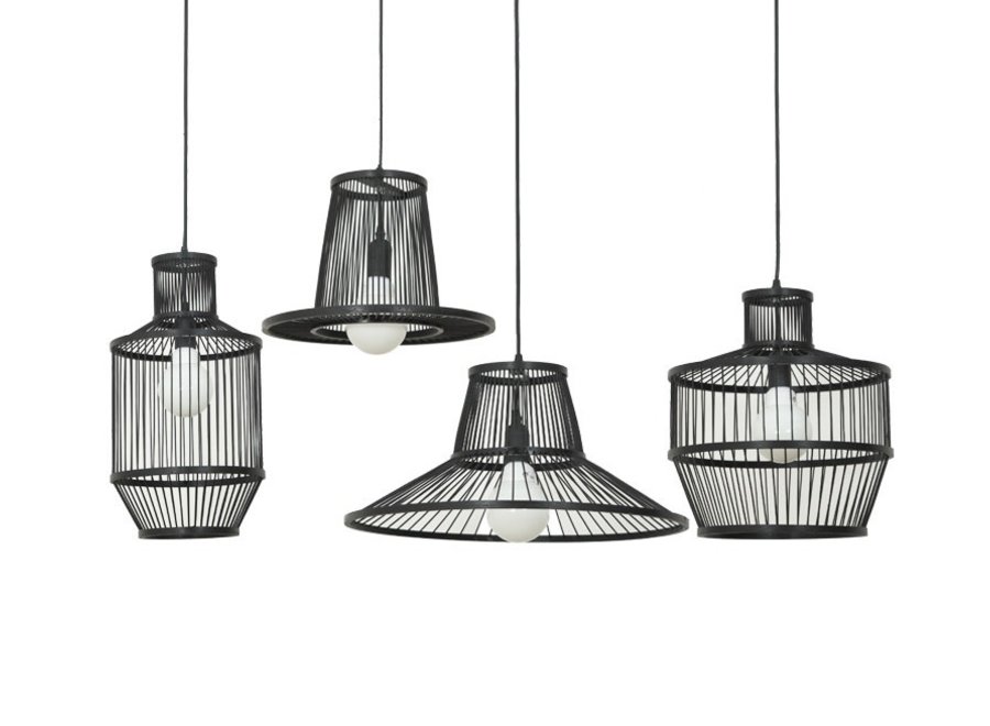 Bamboo Lampshade Pendant Light Black Handmade - Melvin D34xH35cm