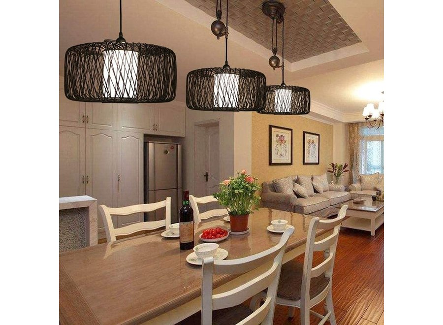 Bambus Hängelampe Pendelleuchte Schwarz Handgefertigt - Noah D50xH30cm