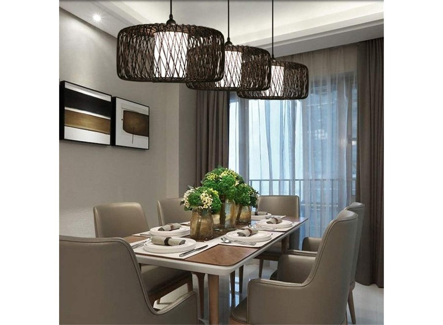 Bambus Hängelampe Pendelleuchte Schwarz Handgefertigt - Noah D50xH30cm