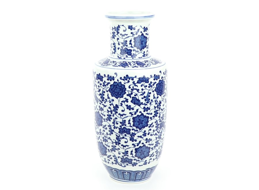 Vaso Cinese in Ceramica Porcellana Loto Blu e Bianco D17xA38cm