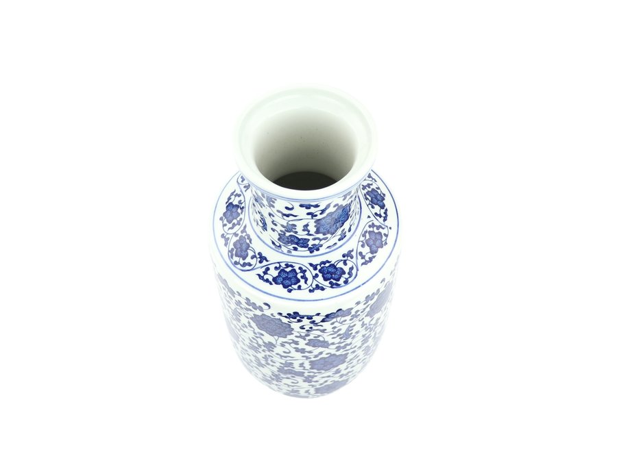 Jarrón Chino de Porcelana Loto Azul Blanca D17xAlto38cm