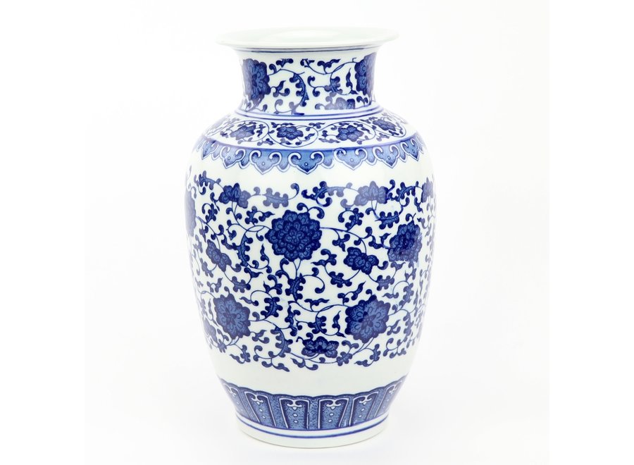 Vase Chinois Porcelaine Lotus Bleu Blanc Diam19xH30cm