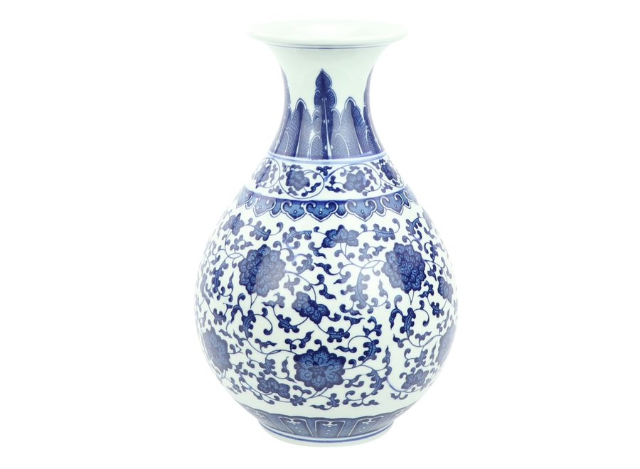 Fine Asianliving Vase Chinois Porcelaine Lotus Bleu Blanc D20xH31cm