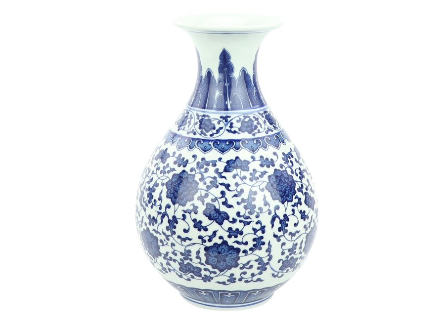 Vaso Cinese in Ceramica Porcellana Loto Blu e Bianco D20xA31cm