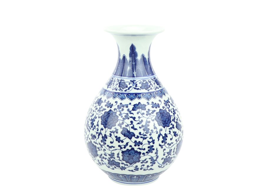 Jarrón Chino de Porcelana Loto Azul Blanca D20xAlto31cm