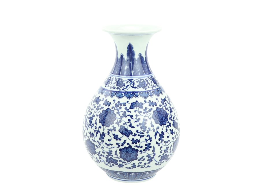 Vase Chinois Porcelaine Lotus Bleu Blanc D20xH31cm