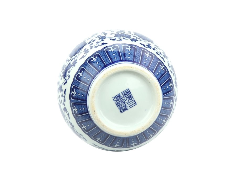 Jarrón Chino de Porcelana Loto Azul Blanca D20xAlto31cm
