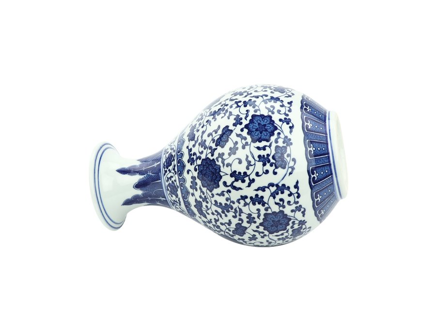 Jarrón Chino de Porcelana Loto Azul Blanca D20xAlto31cm