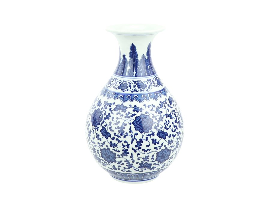 Chinese Vase Porcelain Lotus Blue White D20xH31cm