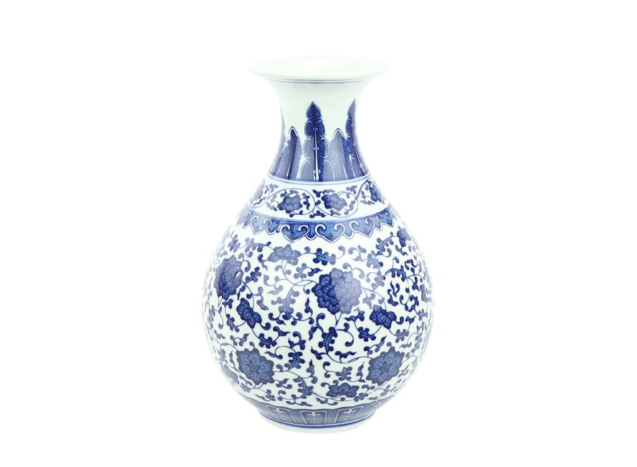 Vaso Cinese in Ceramica Porcellana Loto Blu e Bianco D20xA31cm