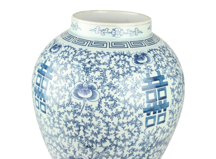 Chinese Ginger Jar Porcelain Double Happiness Blue White D24xH42cm