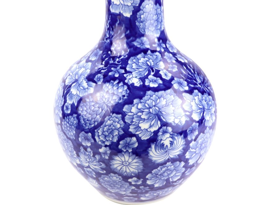 Vase Chinois Pivoine Bleu Marine Diam22xH35cm