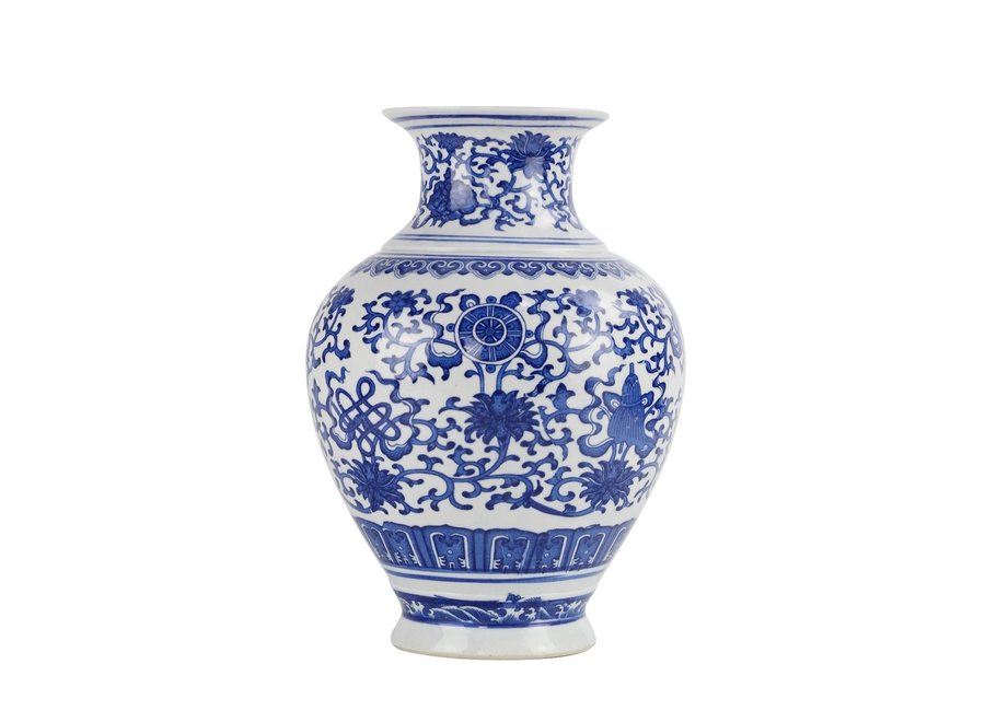 Chinesische Vase Porzellan Lotus Blau und Weiß D21xH28cm